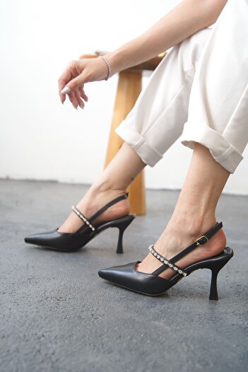 MODAADAM Women's Simao Stone Heeled Shoes - Black-Leather