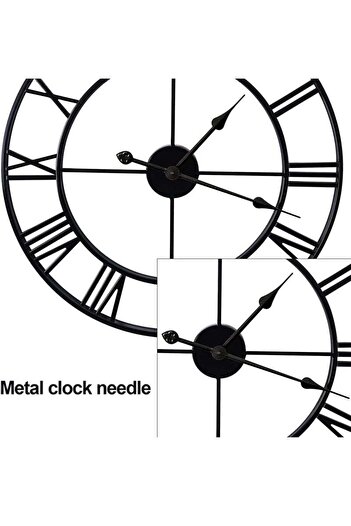 COOYA 16-inch metal round wall clock, Roman numerals, 3D hollow design, silent, for home decoration, black