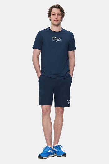 UCLA Ανδρικό μπλουζάκι SHERMAN Navy Blue Crew Neck με στάμπα Standard Fit
