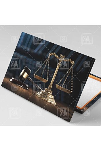 SML TABLO Gold Adalet Terazisi Hukuk Bürosu Dekor Yatay Kanvas Tablo