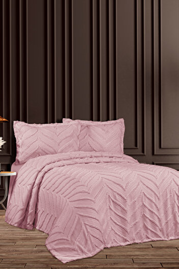 CANDAN ÇEYİZ Herringbone Arlina Geo Pink Modern Double Multi-Purpose Cover Bedspread