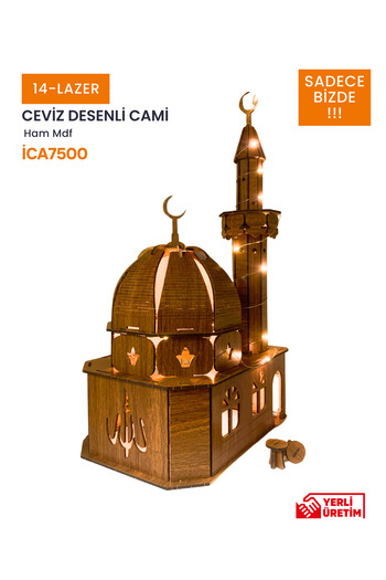 14lazerkesim LED IŞIKLI CEVİZ CAMİ MAKETİ