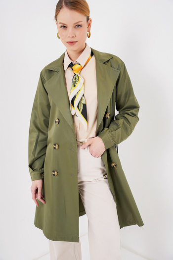 Bigdart 5864 Double Breasted Collar Short Trench Coat - Khaki