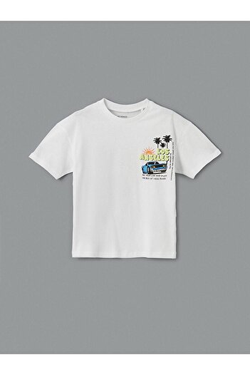 LC Waikiki LCW baby White Los Angeles εμπριμέ χτενισμένο βαμβακερό μπλουζάκι για αγόρι