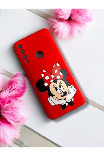 Merwish Huawei Y9 Prime 2019 Uyumlu Minnie Desenli Kamera Korumalı Hux Tpu Transparan Kılıf Kapak Kırmızı