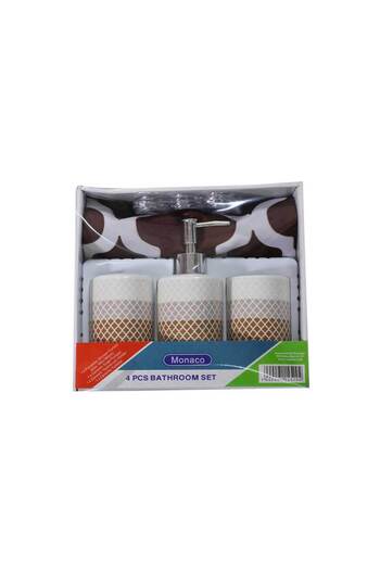Homelux Monaco Bathroom Set 4 pcs – Brown, Ceramic & Polyester, Classic Design