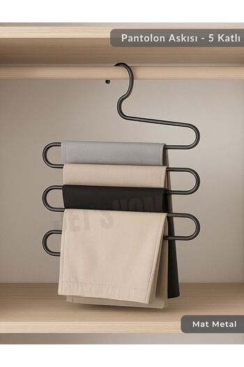 Jet's Home Trouser Hanger Stainless Hanger 5 Layer Wardrobe Hanger Matte Metal Black