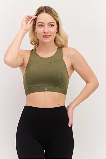 adidas Women Brand Logo Padded Sports Bra, Olive