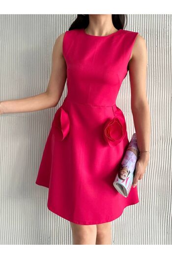 LE CARAMBOLE Women's Fuchsia Rose Detailed Dress