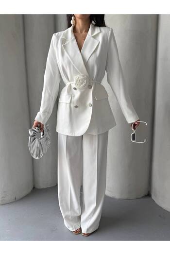 Bella Breeze Women's Rose Belt Detailed Palazzo Suit
