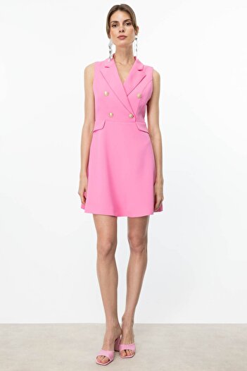 Ekol Jacket Collar Sleeveless Dress