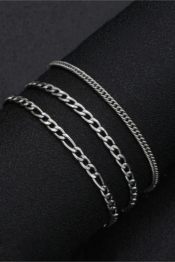 The Collection Stainless 3 Pcs Men's Sports Steel Bracelet Set (Figaro-Gourmet -Cuba)