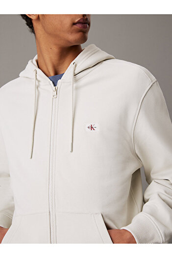 Calvin Klein Erkek Beyaz Fermuarlı Hoodie