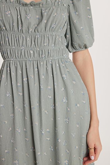 Tudors Women's Slim Fit Slim Fitting Short Sleeve Drawstring Waist Square Neck Dress