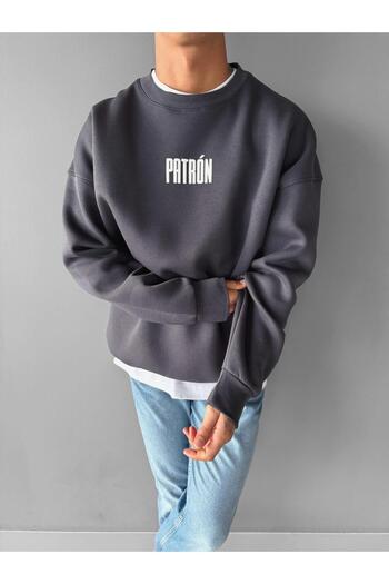 ablukaonline Ανδρικό φούτερ Oversize Boss Printed Premium Anthracite