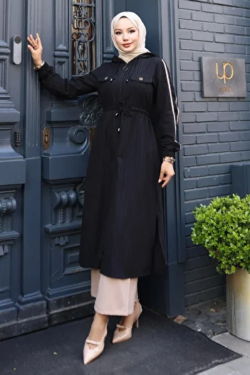 Modamihram Lace-Up Waist Hooded Suit Black 19241