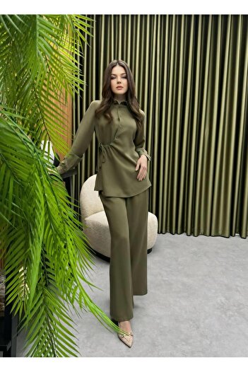 Cardella Premium Quality Tncl Fabric Pants Shirt Two-Piece Suit Two-Piece Design Tie-Up Detail Suit