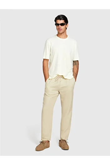 Sisley Linen Blended Regular Cut Crew Neck T-Shirt Men's 2V3 T-Shirt - 324P3Iycs103T