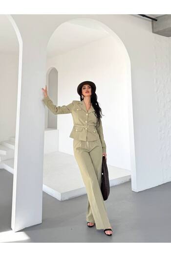 ZF BUTİK Belted Gold Button Detail Suit