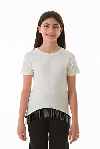 Fulla Moda Ribbed Waist Chain Girl's Bodysuit