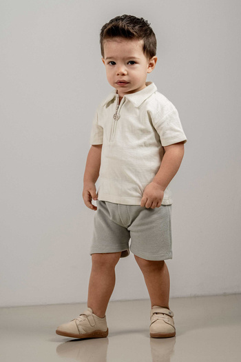 bombe Baby Kids Green Polo Collar Shorts Cotton Comfortable 2-Piece Set Trend Fashion Bottom Top Set