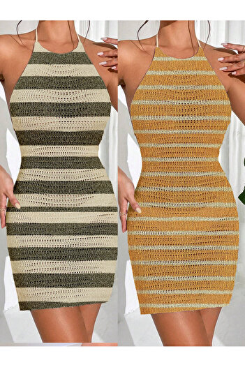 my cherie Double Pack Striped Knitwear Pareo Set Advantageous Product