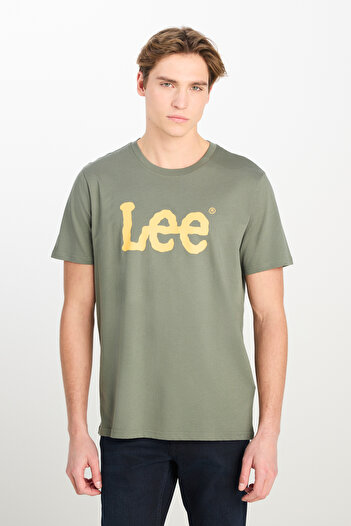 Lee 100% Cotton Regular Fit Regular Cut Crew Neck Khaki T-Shirt
