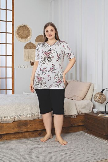 Asel Plus Size Lycra Combed Cotton Capri Pajama Set