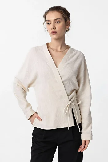 Antioch Ecru Tie Kimono Women's Shirt