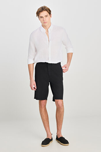 Lee Relaxed Fit Wide Cut Elastic Waist Detailed Stretchy Black Chino Shorts