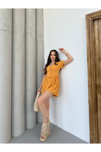 NEW STATION Women's orange button short jumpsuit shorts