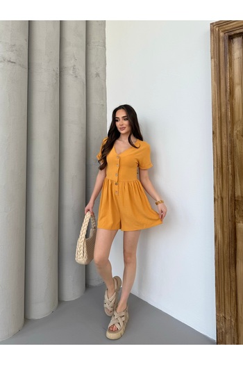 NEW STATION Women's orange button short jumpsuit shorts
