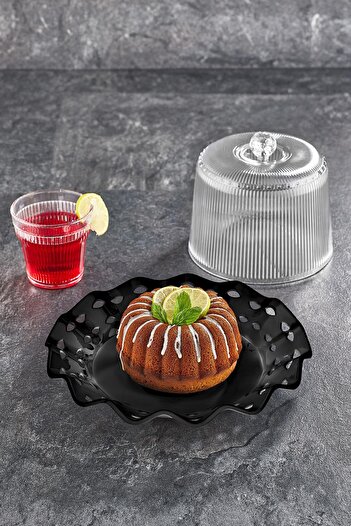 EWs Acrylic Baroque Black Color Cake Jar & Cake Storage Container & Stylish Presentation Organizer 26 cm