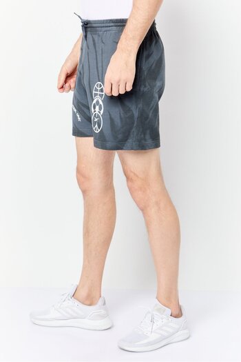 Reebok Men Sportswear Fit Graphic Print 5 Inch Inseam Outdoor Shorts, Dark Grey