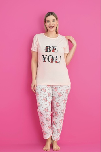 Farya Home X-Dreamy Plus Size Cotton Patterned Short Sleeve Pajamas Set