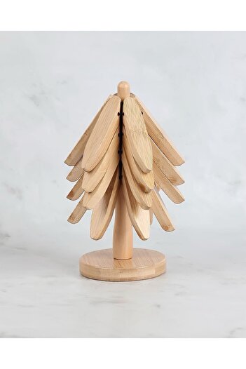 ELZEY HOME Bamboo 4-Piece Folding Trivet with Stand