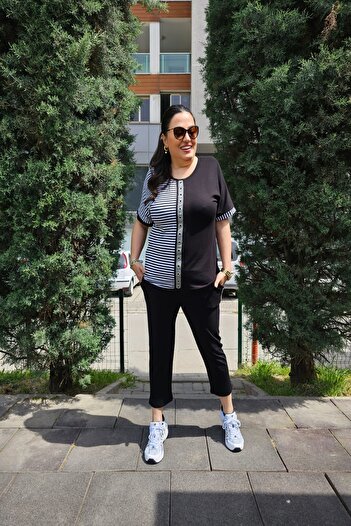 xlargebutik Plus Size Clothing Stripes Detailed Design Suit Comfortable and Stylish