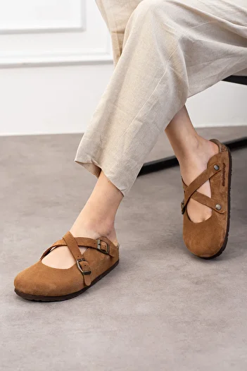 Uniqueqoop Vienna Genuine Leather Orthopedic Cork Sole Women's Slippers