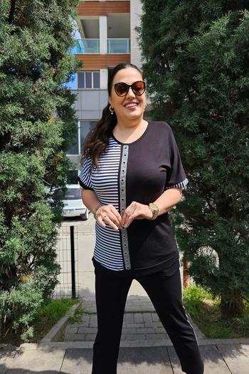 xlargebutik Plus Size Clothing Stripes Detailed Design Suit Comfortable and Stylish