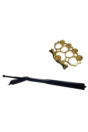 Depox Set of telescopic steel cane, black, 64 cm and gold skull rosette box
