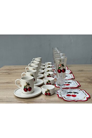Hediye Köşkü 6 Kişilik Kirazlı 30 parça Kahve Sunum Seti