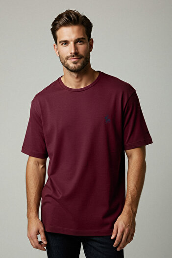 Trendyol Collection Vínové tričko Regular/Regular Cut Detail výšivky 100% bavlna TMNSS24TS00056
