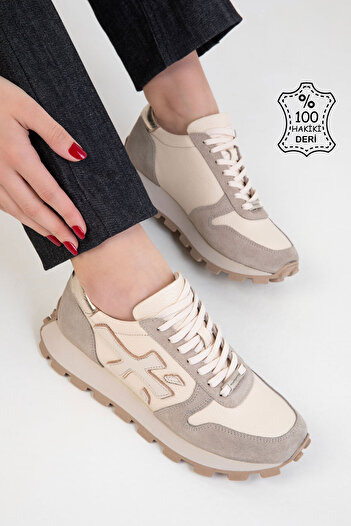 SOHO Beige Genuine Leather Women's Sneaker 20554