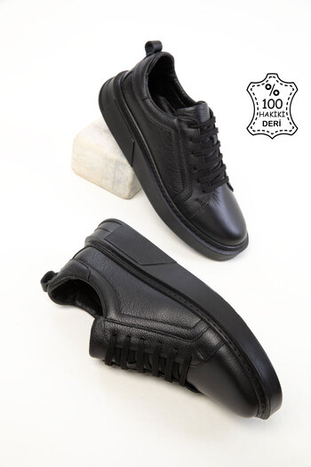 SOHO Black-Black Genuine Leather Women's Sneaker 20549