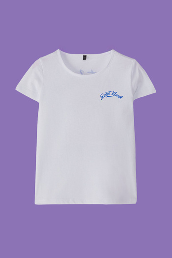 TRENDYOLKIDS Ecru 100% Baumwolle Rücken bedrucktes Kurzarm-T-Shirt für Mädchen TKDSS25TS00085