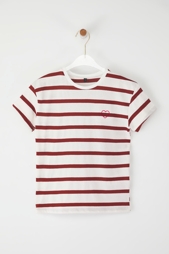 TRENDYOLKIDS Orange Girl 100% Cotton Striped Short Sleeve Knitted T-Shirt Tkdss25Ts00103