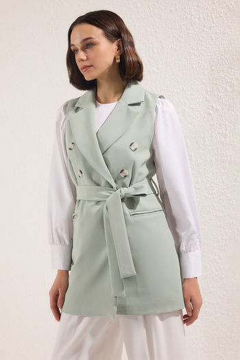 Trendyol Modest Mint Green Waist Tie Detailed Lined Woven Vest Tctss23Yl00029