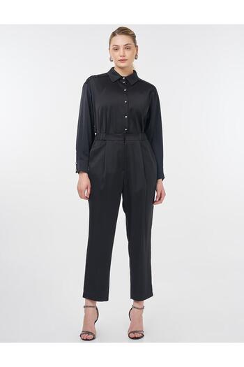 Kayra Sequin Sequin Garnished Satin Double Suit Black