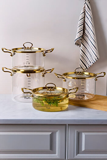 Perotti Logan Gold Covered 4-Piece Glass Pot Set
