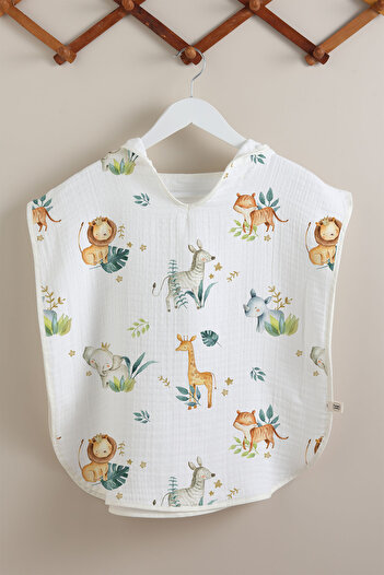 Tuğba Kuğu 4 Layer Muslin Poncho - Safari Animals